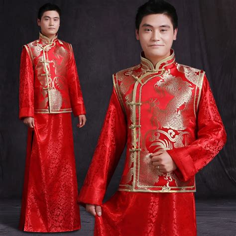 Men Chinese Style Ancient Costume Groom Tunic Red Dress Long Robe Gown