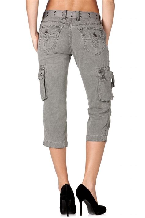 Rock Revival Grey Linen Cargo Capri 99 00 Women Grey Linen Cargo