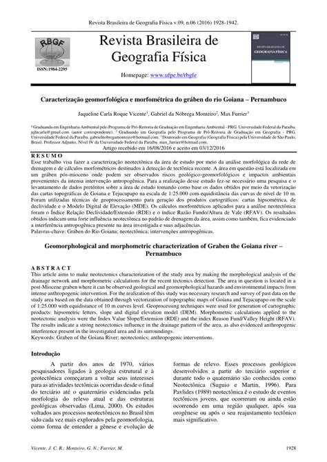 pdf caracterização geomorfológica e morfométrica do gráben do rio goiana pernambuco