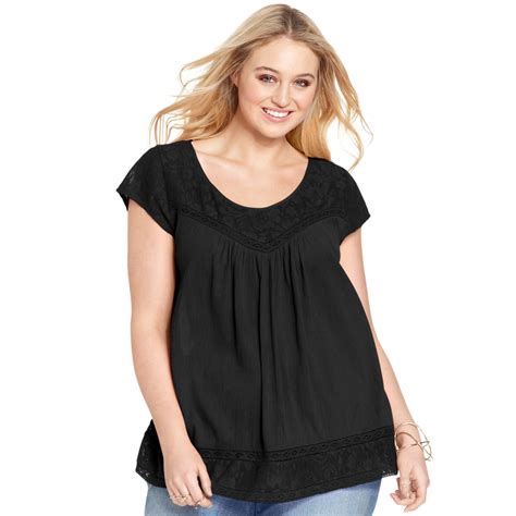 Jessica Simpson Plus Size Short Sleeve Lace Top In Black Jet Black Lyst