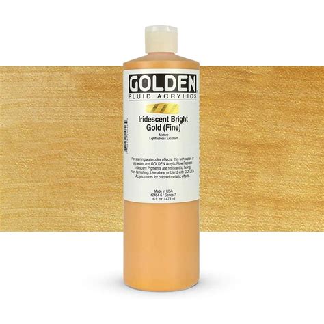 Golden Fluid Acrylic Paint 16 Oz Iridescent Bright Gold Fine