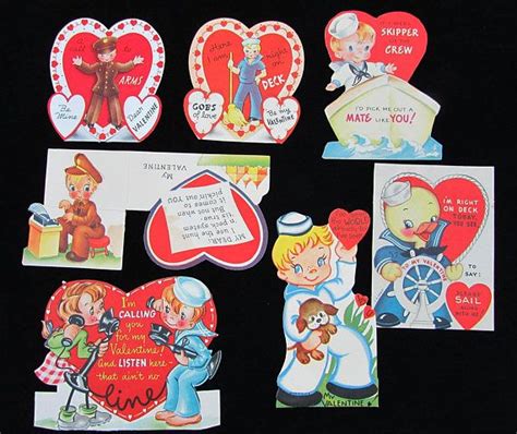 1940s Soldier And Sailor Valentine Cards Lot Of 7 Wwii Uniforms