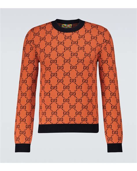gucci gg multicolor crewneck sweater in orange for men lyst