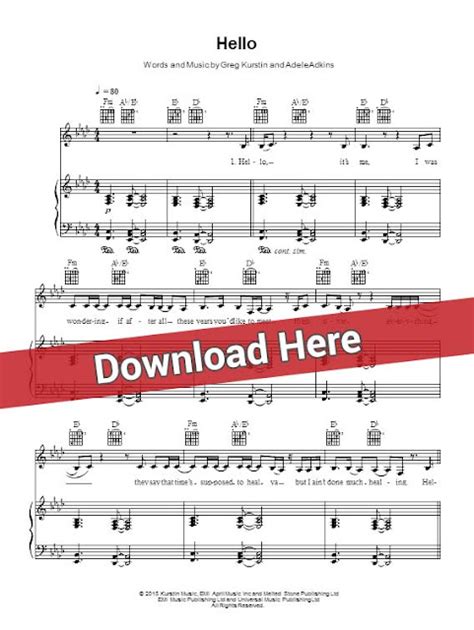 Free Score Adele Hello Easy Piano Sheet Music Notes Chords