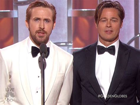 Golden Globes 2016 Ryan Gosling And Brad Pitt Make Important Faces