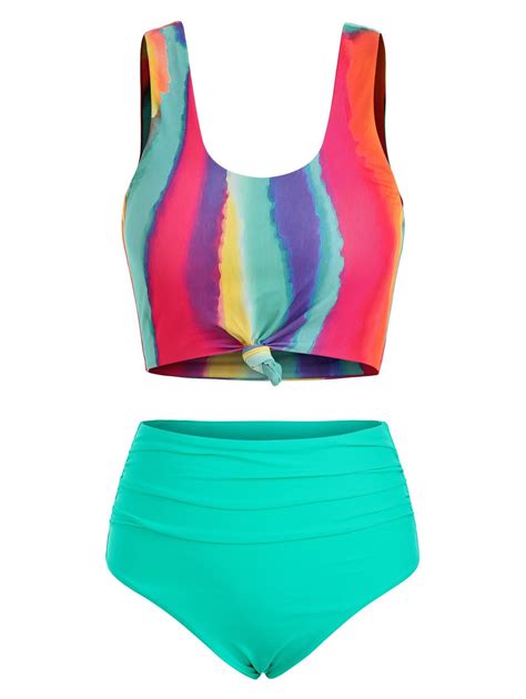 40 Off 2021 Tie Dye Knotted Ruched Tankini Swimsuit In Multicolor