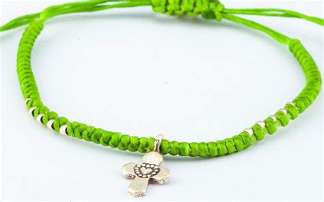 Fair Trade Thai Hill Tribe Silver Charm Waxed Cotton Bracelet Lime Celtic Cross With Images