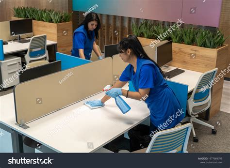 Cleaners Clean Office Deskscleaning Business Stock Photo 1977989795