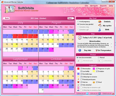 Advanced Woman Calendar Ovulation Calendar Menstrual Cycle Software