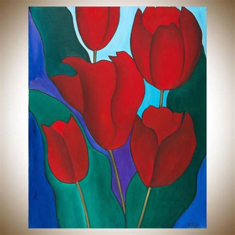 Spring Tulip Painting Original Oil Painting Red Flowers Painting Home