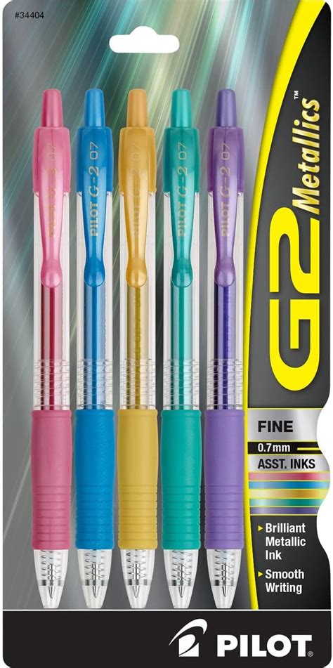 5 Pack Pilot G2 Metallics Gel Fine Point Pens Metallic Ink 485