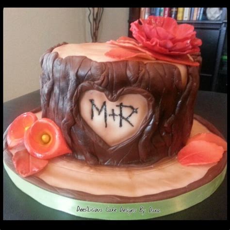 Explore cake designs & cakes for anniversary with same day, midnight delivery ! Initials on a tree stump, anniversary cake. By: Dees ...