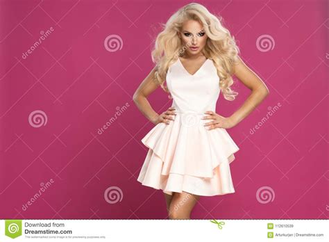 Beauty Blonde Woman Wear Pink Dress Stock Image Image Of Adult