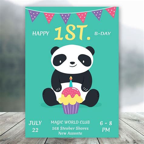 Flat Panda Children Birthday Invitation Printable Bobotemp