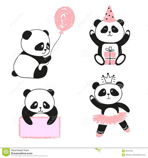 Cute Cartoon Panda Bears Set Stock Vector Illustration