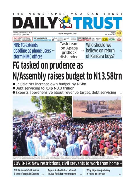 Todays Nigerian Newspapers Front Page 22 December Politics Nigeria