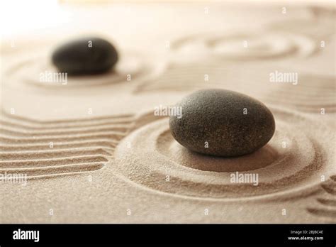 Japanese Zen Garden Pebbles On A Sand Stock Photo Alamy