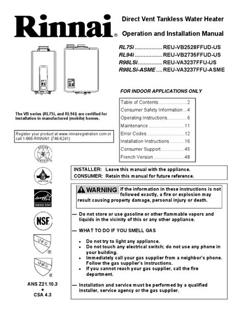 Rinnai Tankless Water Heater Manual