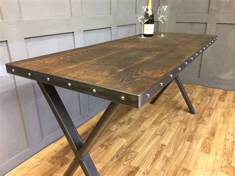 Industrial Furniture Dining Table Rustic Solid Kitchen Farmhouse Steel