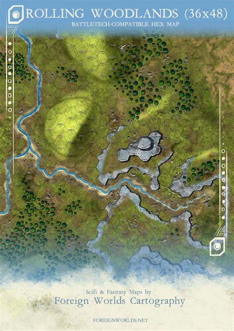 Rolling Woodlands Battletech Compatible Hexagonal Wargame Map 36x48