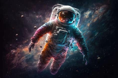 Artistic Astronaut Floating Among Stars And Galaxies In Outer Space