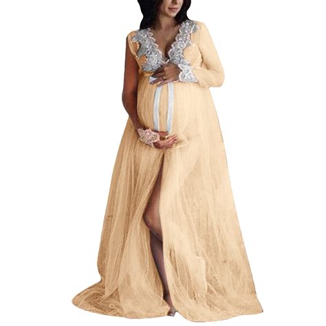 Baycosin Maternity Dress For Photoshoot Lace Pregnant Dress Maxi Gown