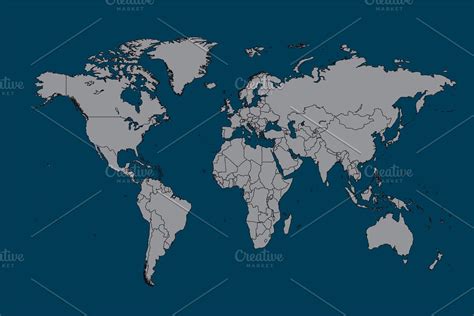 World Map Gray With Borders Custom Designed Web Elements Creative