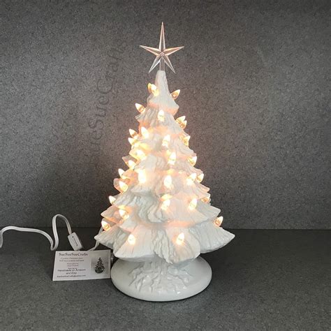 White Glazed Led Ceramic Christmas Tree With Crystal Twist