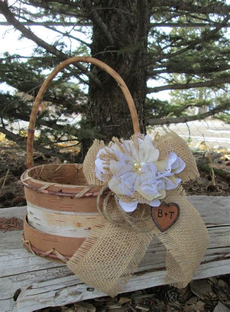 Personalized Burlap And Lace Wedding Basket By Mymontanahomestead