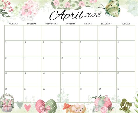 Editable April 2023 Calendar Spring Floral Printable Fillable Etsy