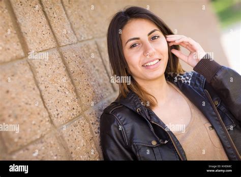 Beautiful Happy Mixed Race Young Woman Portrait Outside Stock Photo Alamy