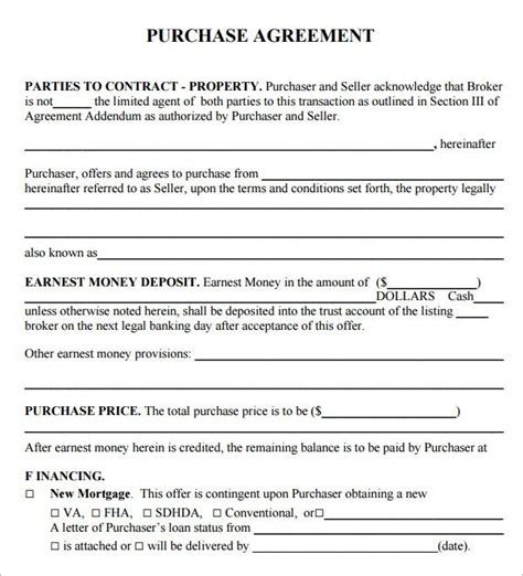 Simple Land Purchase Agreement Form Real Estate Contract Purchase