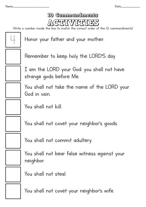 10 Commandments Worksheet