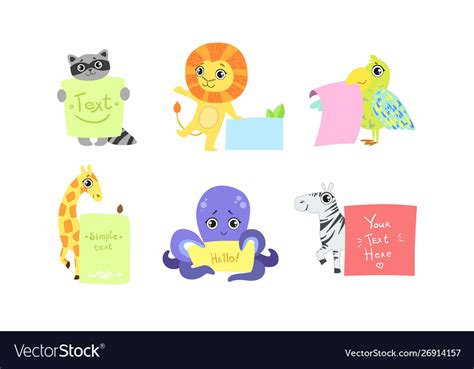 Cute Animals Holding Banners Set Adorable Happy Vector Image