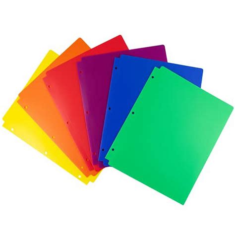 Dunwell 3 Holes Pocket Folders 6 Pack Assorted Colors 3 Ring