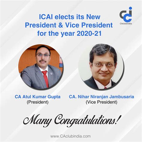 The institute of chartered accountants of india (icai) is a statutory body established by the naveen n.d. ICAI elects its new President and Vice President