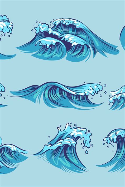 Hand Drawn Ocean Waves Sketch Sea Tidal Blue Waves Tide Spl In 2022