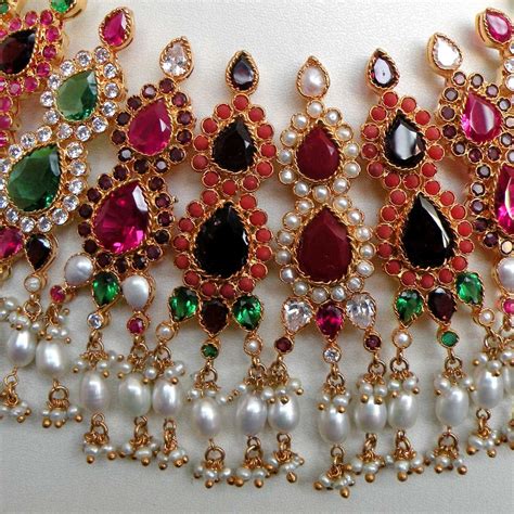 goldplated indian jaipur navratan bridal jewelry emerald ruby pearl necklace set