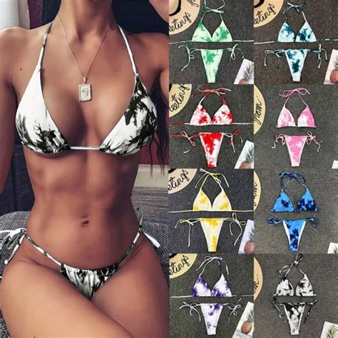 womens sexy triangle push up bikini set tied string brazilian bandage swimwear 17 68 picclick