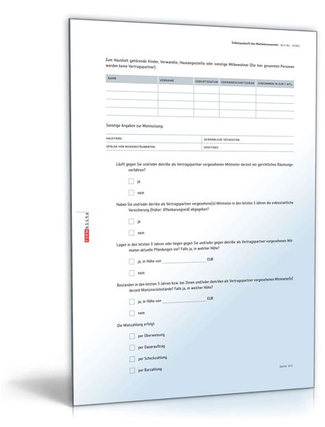 Sofern die auskünfte nicht mehr benötigt werden ‐ wenn ein mietvertrag nicht zustande kommt ‐ hat der vermieter diese daten gemäß bundesdatenschutzgesetz unverzüglich zu vernichten. Selbstauskunft Mieter: Anwaltsgeprüftes Muster zum Download