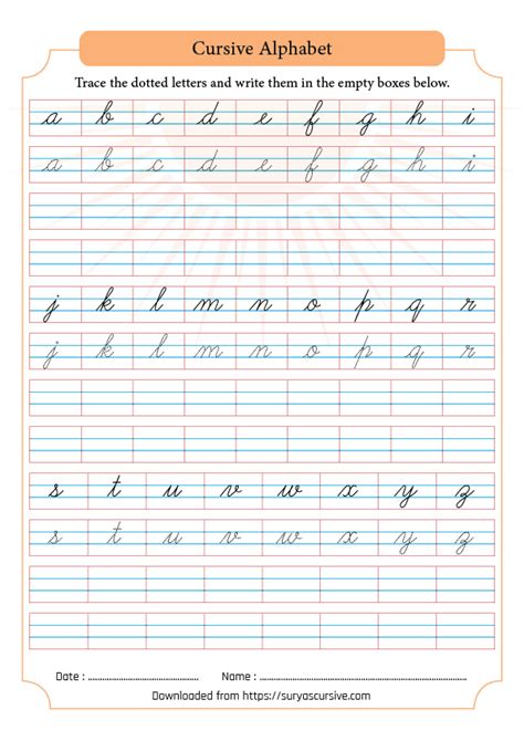 Free A Z Lowercase Cursive Handwriting Worksheets