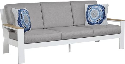 Solana White Outdoor Sofa With Gray Cushions Rooms To Go