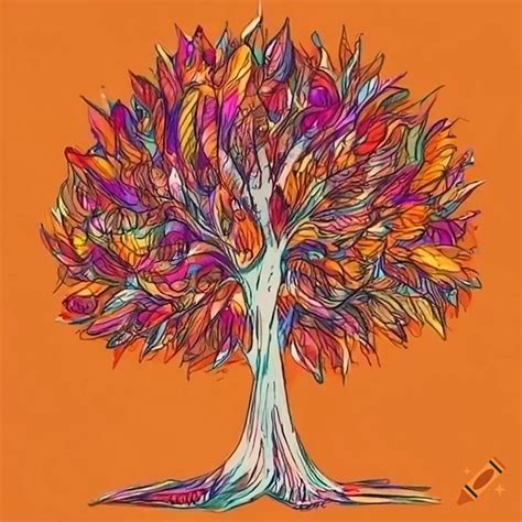 Pencil Drawing Of A Colorful Tree Of Life