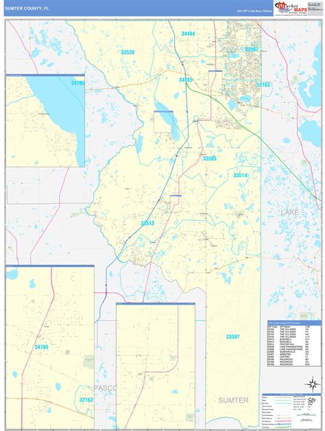 Sumter County Fl Zip Code Wall Map Basic Style By Marketmaps