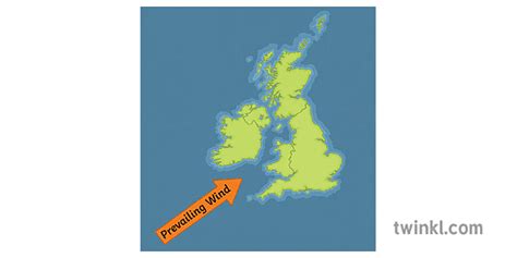 Uk Prevailing Wind Map Diagram Geography Secondary Illustration Twinkl