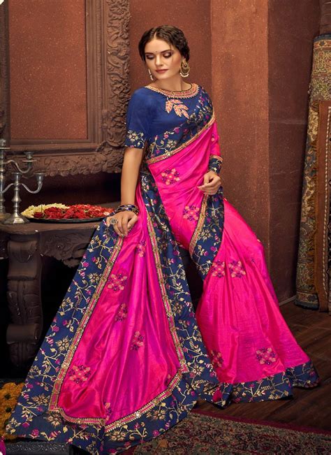 Magenta Embroidered Silk Saree With Blouse Monjolika 3118903