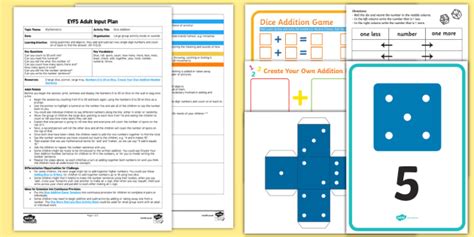 Eyfs Dice Addition Adult Input Plan And Resource Pack Using