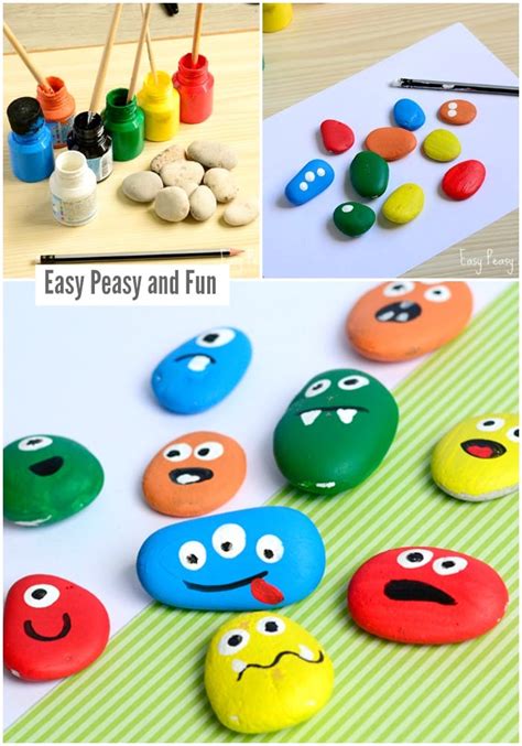 Painted Monster Rocks Halloween Crafts For Kids Easy
