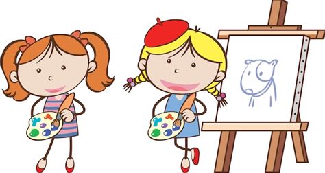 Premium Vector Two Girls Painting On Canvas
