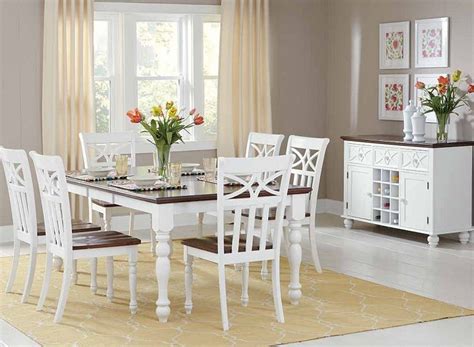 Your dining room will be replete with the best of farmhouse design with the roundhill furniture prato 5 piece dining table set. Sanibel White Wood Server | Cottage dining rooms, White dining room sets